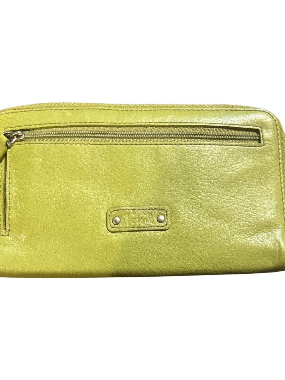 FOSSIL Leather Zip Around Credit Card Cash Wallet Avocado Green 8" x 4.5" x 1"